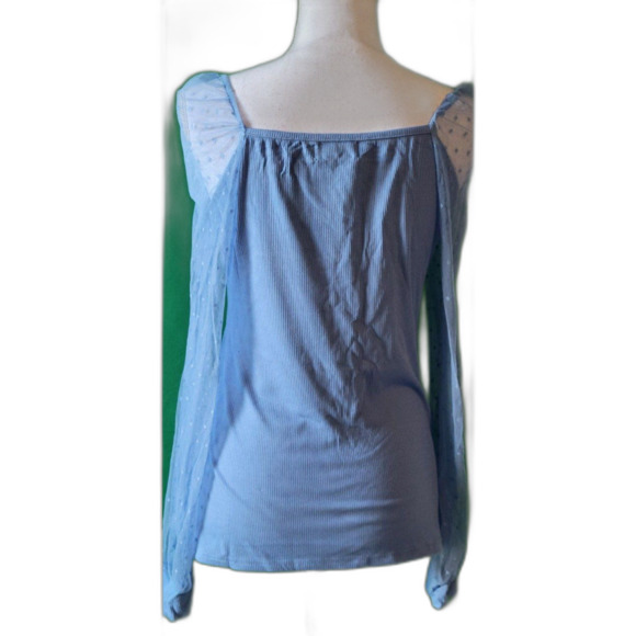 For G and PL Mesh Puff Polka Dot Long Sleeve Blouse Sz L - Picture 6 of 8